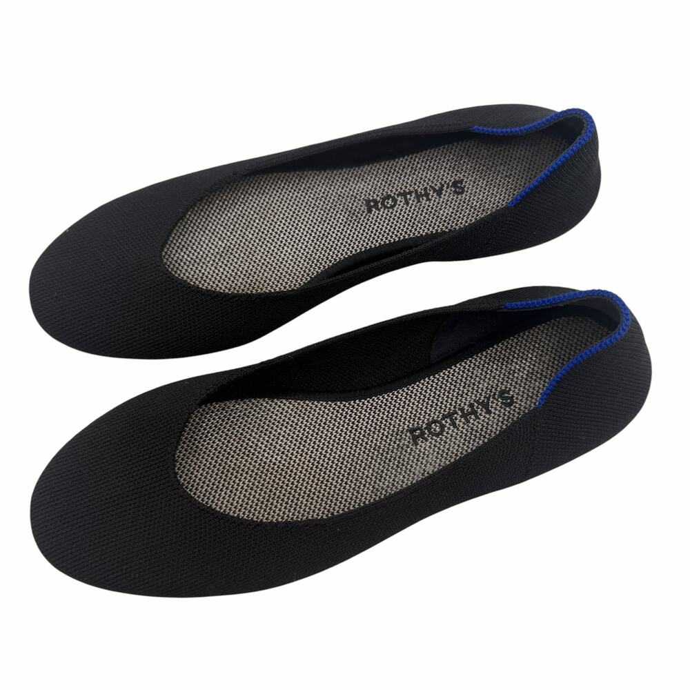 Rothy's Black Ballet Flats with Blue Trim